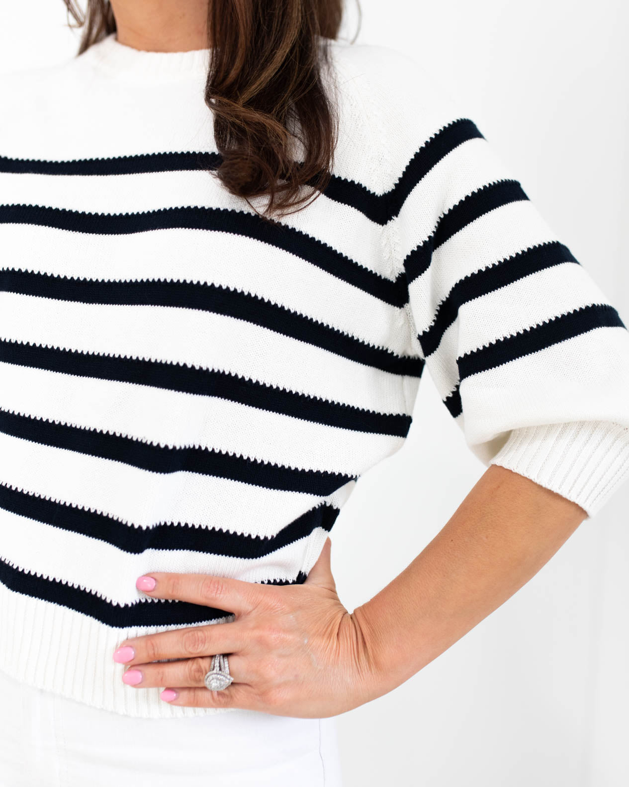 Black and White Striped Lightweight Knit Sweater