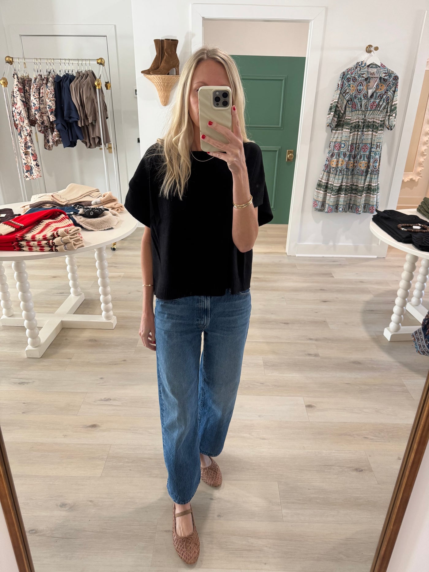 Black Drop Shoulder Short Sleeve Sweater