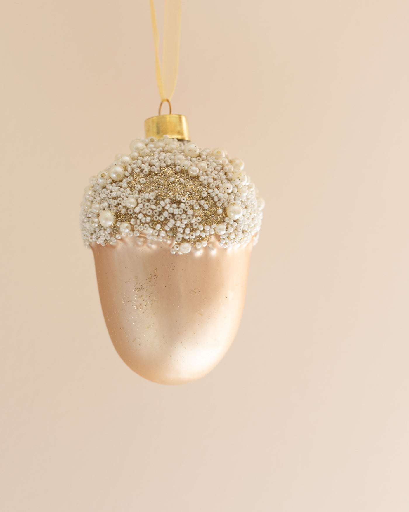 Acorn Blush Snow Beaded Ornament