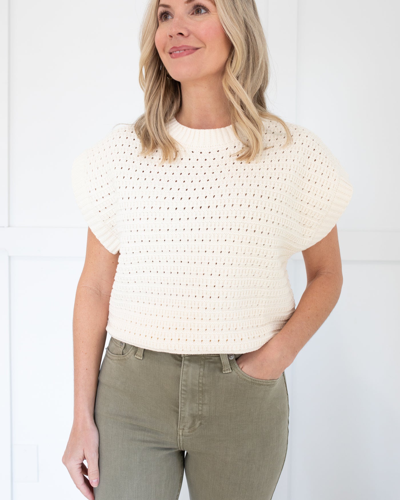 Cream Cap Sleeve Sweater