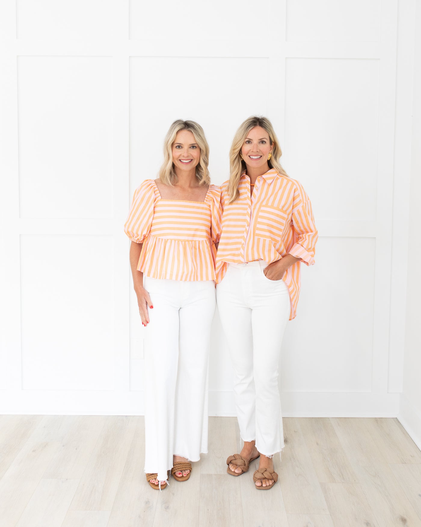Light Pink and Peach Striped Button Up Top