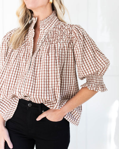 Nelle Top in Brown and White Check
