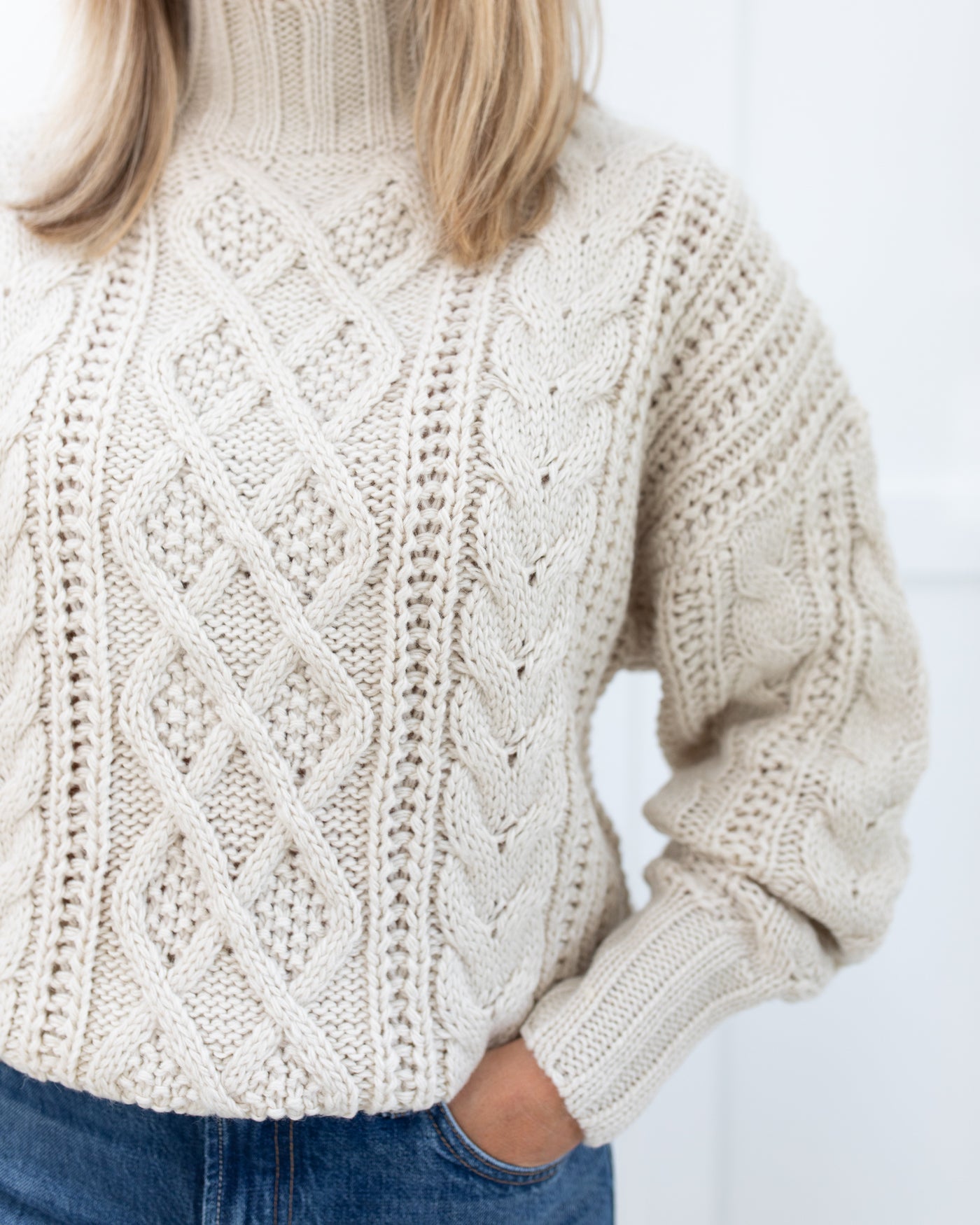 Neutral Mock Neck Braided Sweater