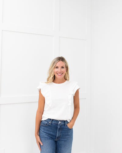 White Double Ruffle Short Sleeve Top