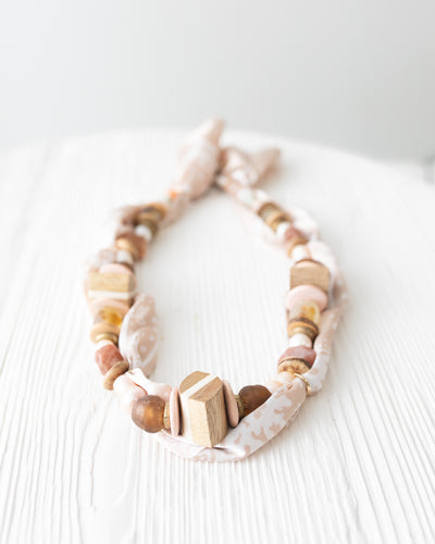 Beaded Silk Bandana Necklace in Light Neutrals