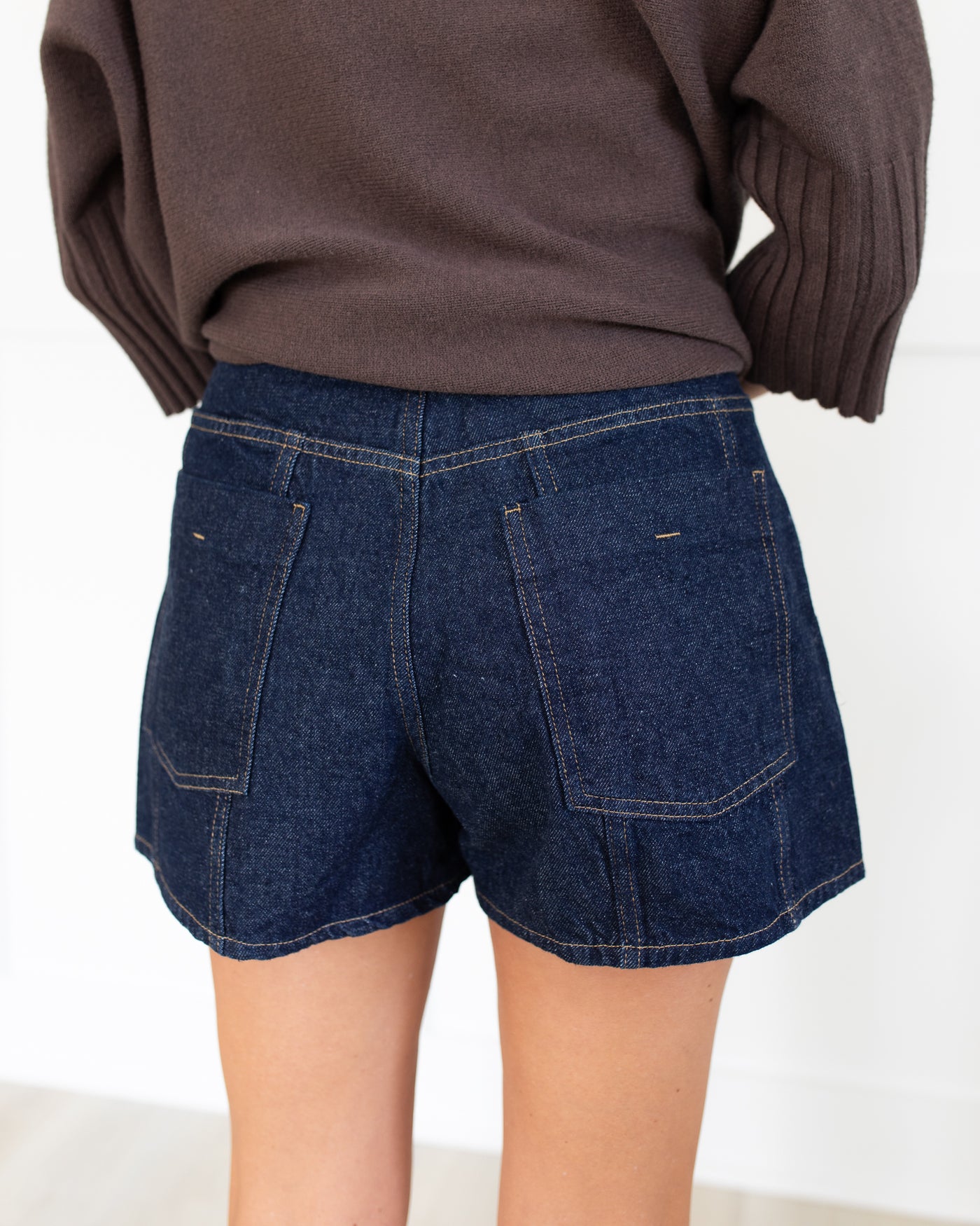 Dark Wash Topstitch Denim Shorts
