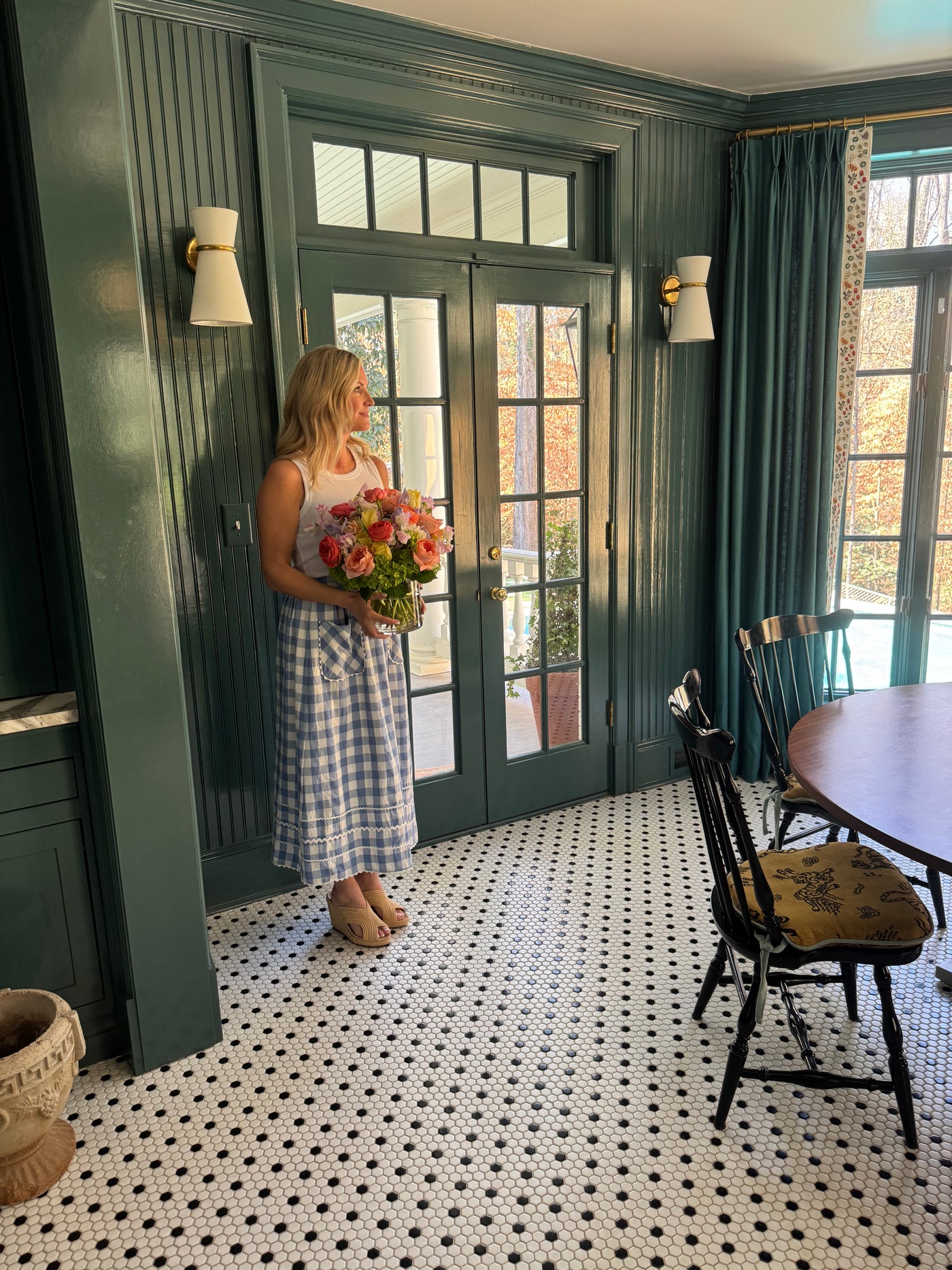 Blue Gingham Midi Skirt