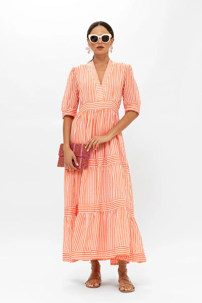 V-Neck Cuffed Maxi in Playa Coral by OLIPHANT