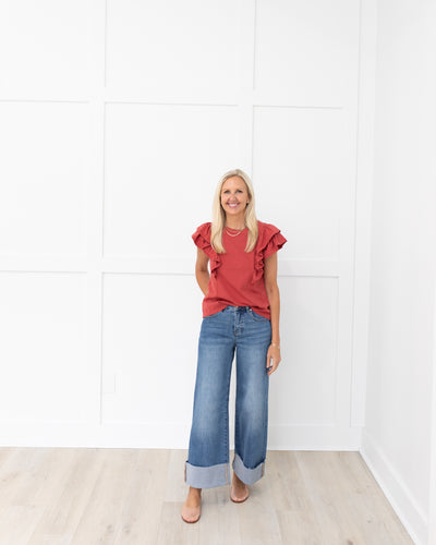 Ruffled Short Sleeve Top in Rust