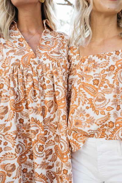 Ella Dress In Orange, White and Latte Floral