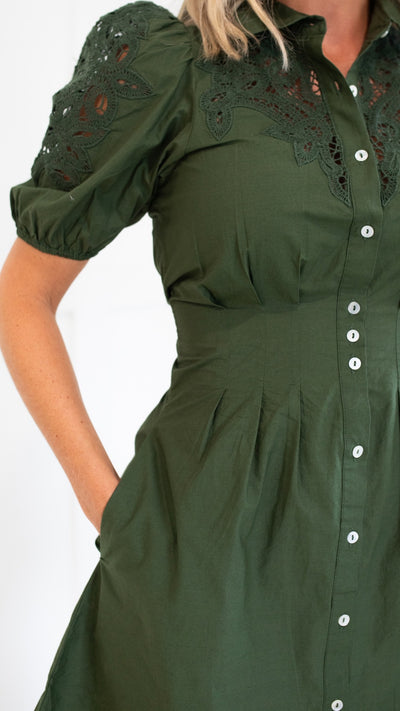 Olive Mini Dress with Lace Detail