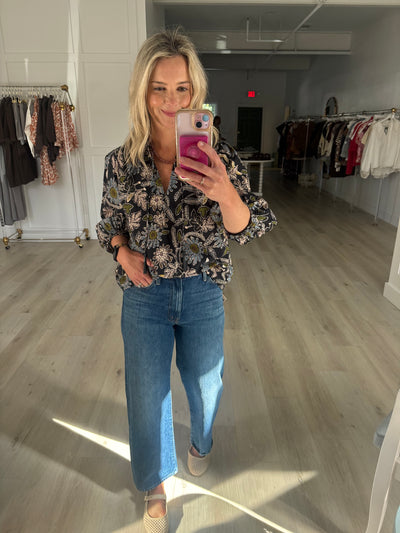 Dark Magnolia Black Floral Print Belle Blouse