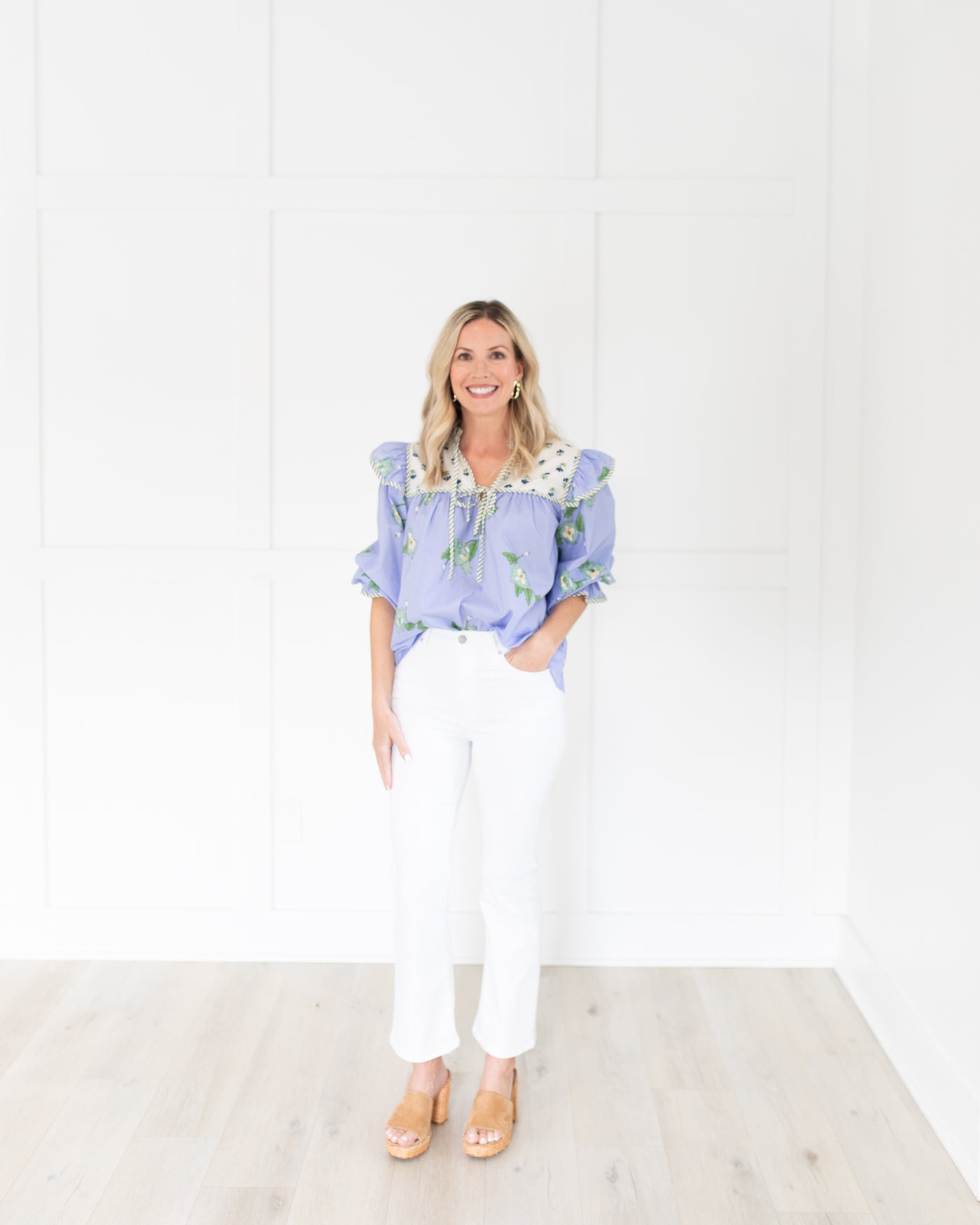 Periwinkle and Ivory Double Floral Blouse