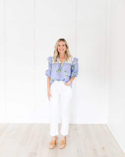 Periwinkle and Ivory Double Floral Blouse