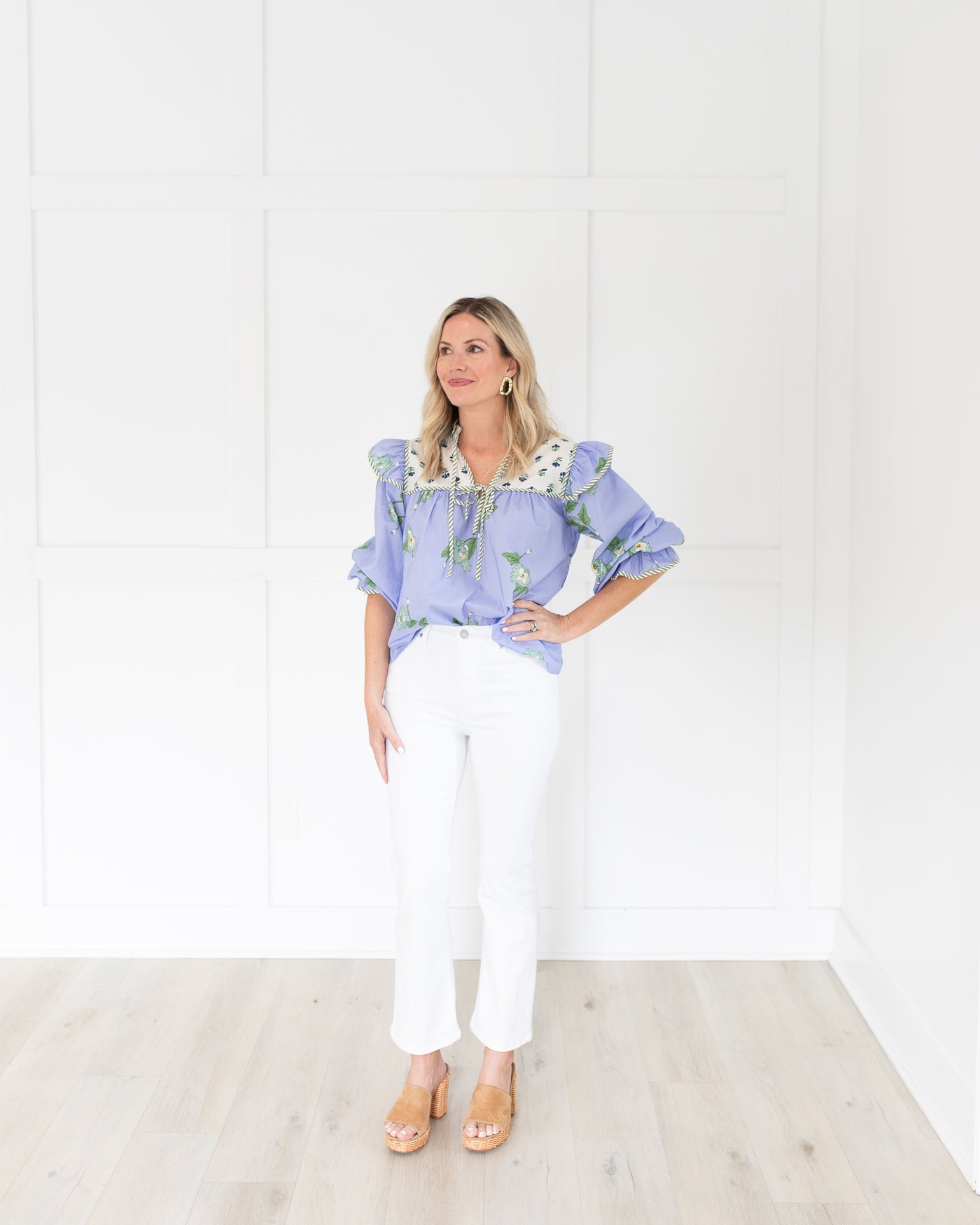 Periwinkle and Ivory Double Floral Blouse