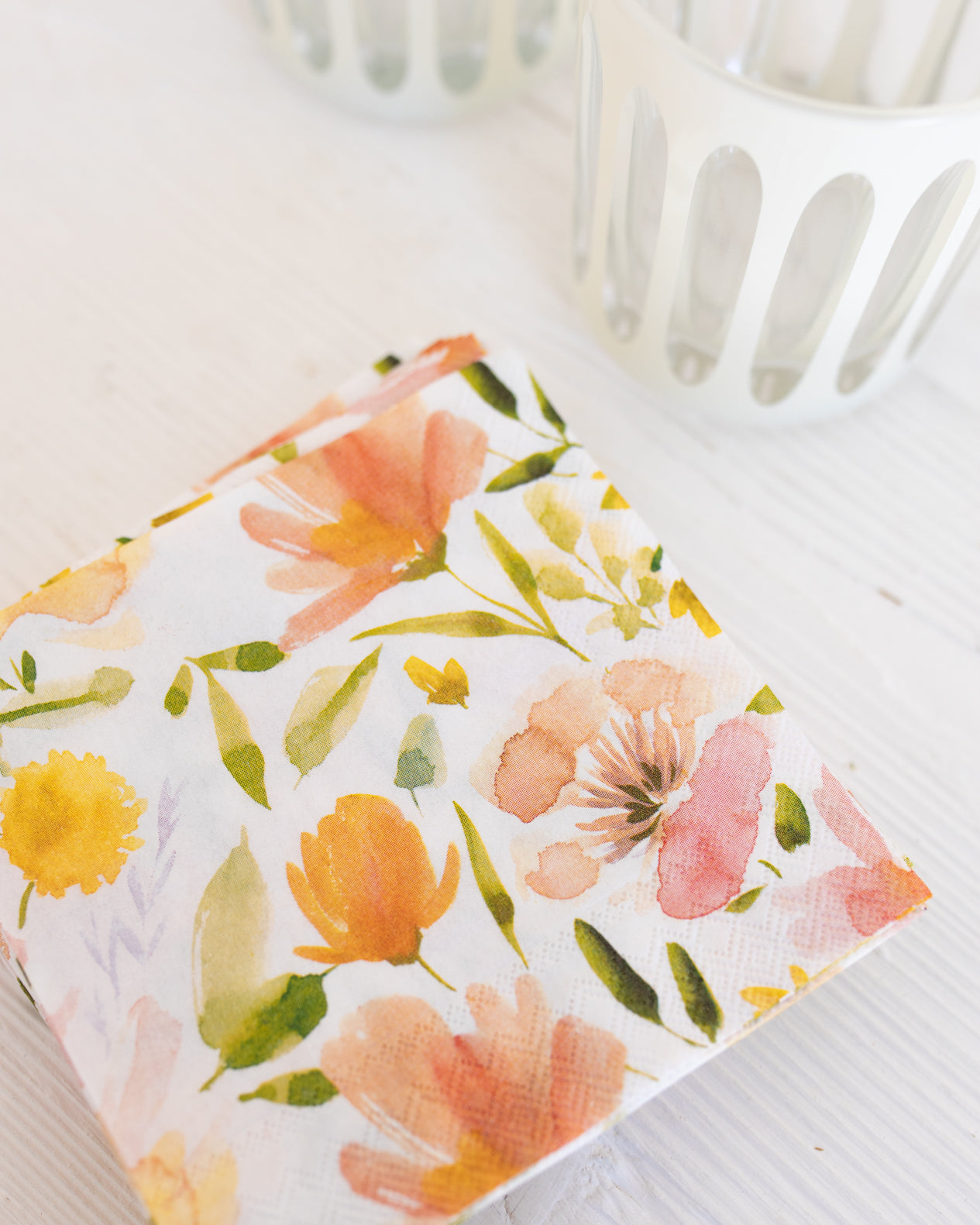 Floral Blush and Orange Paper Beverage Napkins