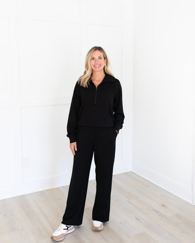 Black Lux Pullover Lounge Set with Wide Leg Pant