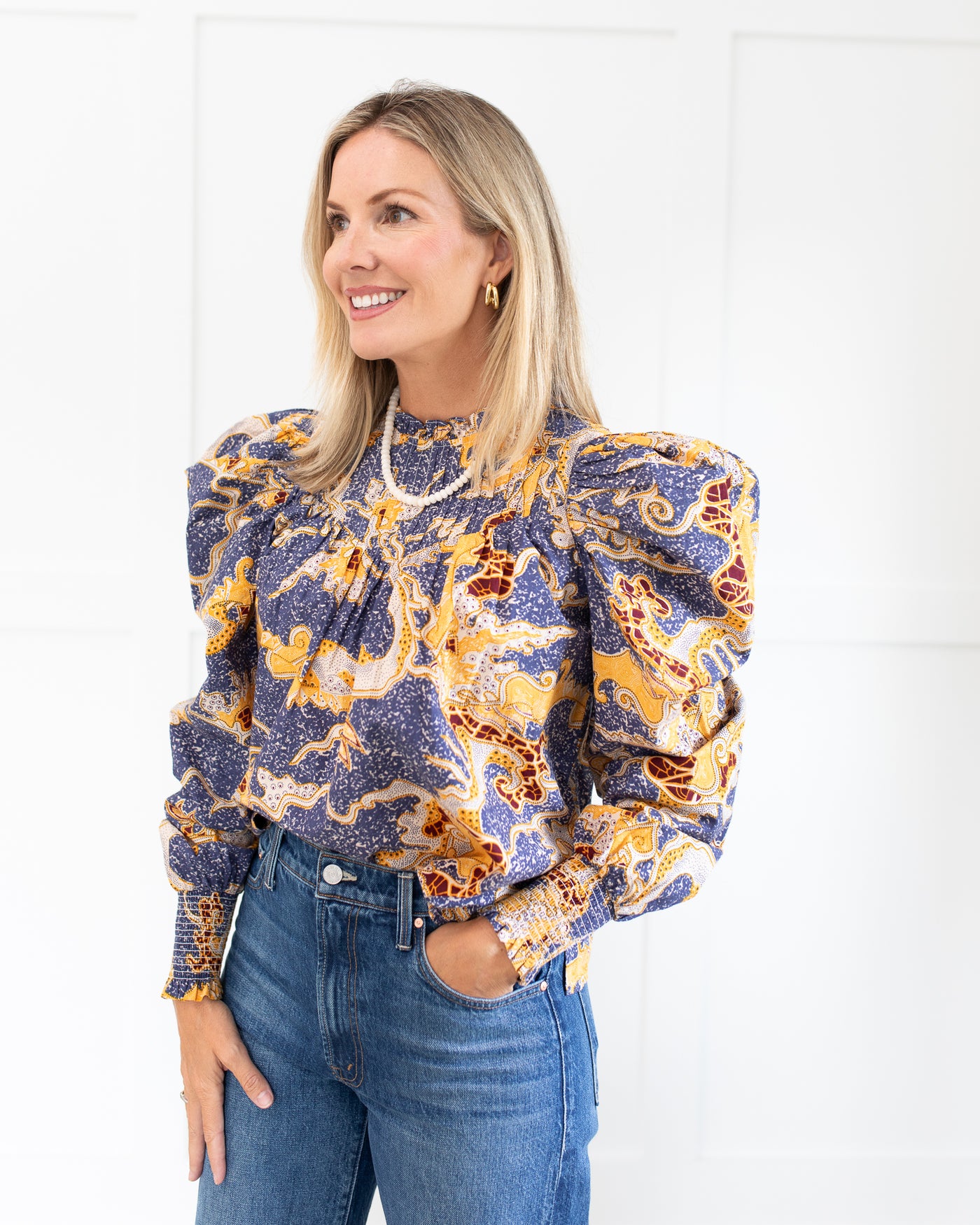 Irina Blouse in Blue Castello Print