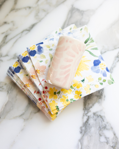Yellow and Blue Floral Paper Beverage Napkins