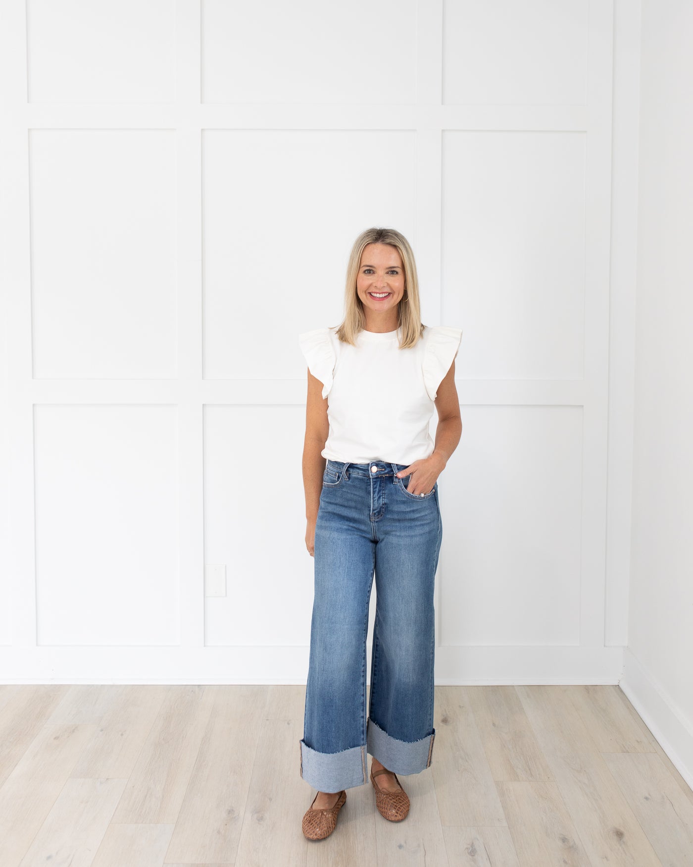 White Ruffle Sleeve Top