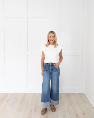 White Ruffle Sleeve Top