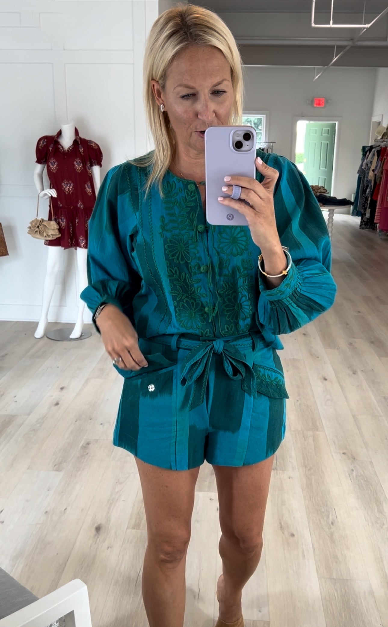 Teal Jemma Jacket with Embroidery