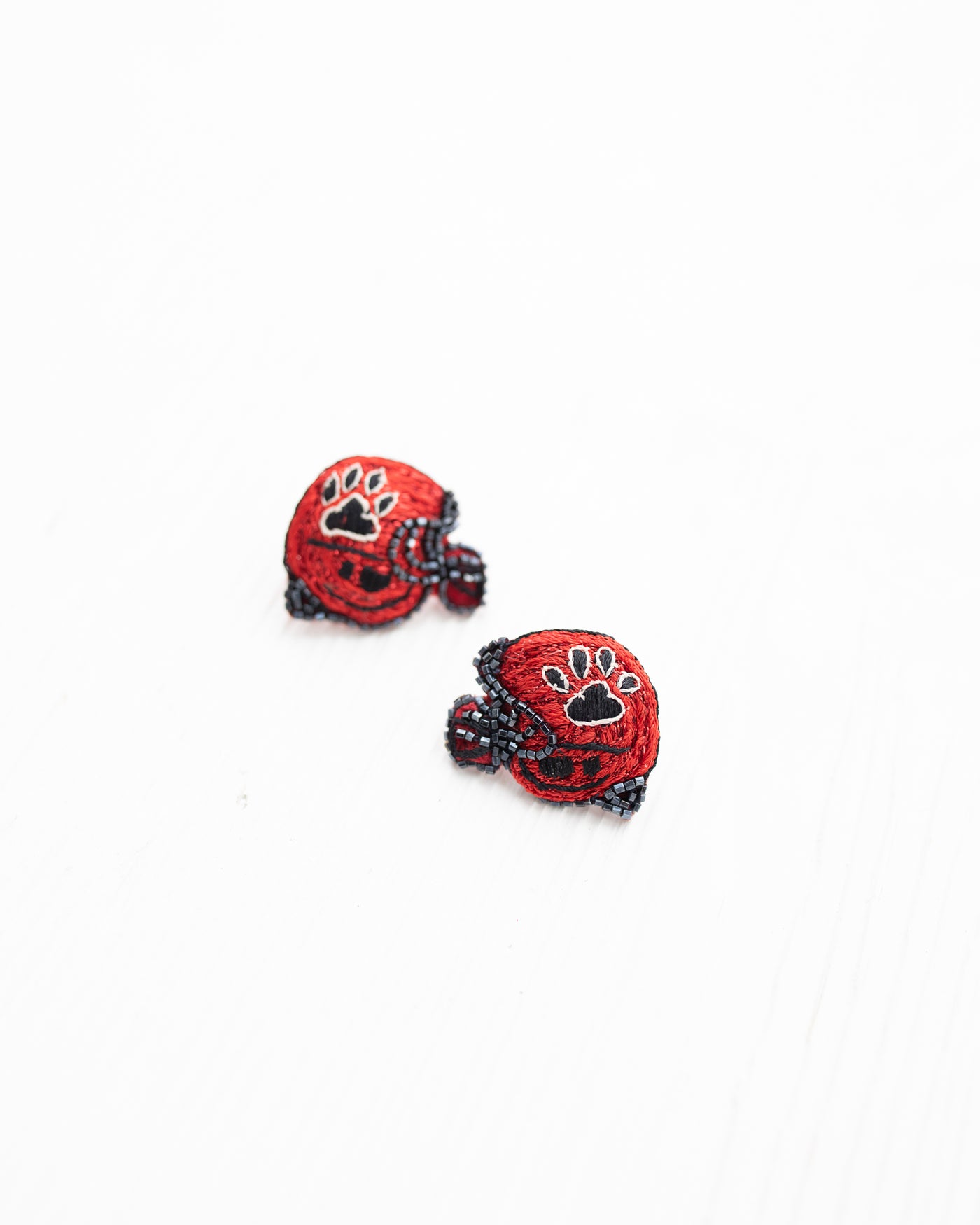 Red and Black Paw Print Helmet Stud Earrings