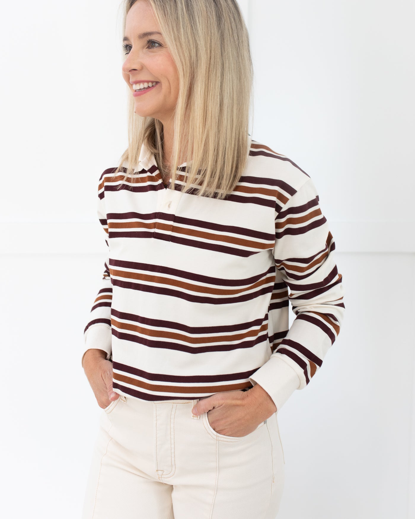 Ivory, Brown, & Camel Striped Top