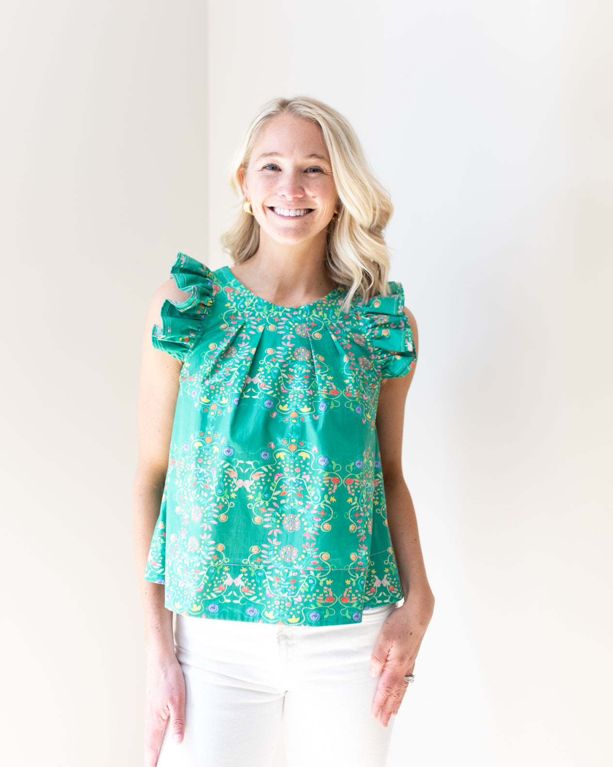 The Charlie Top in Green Embroidery by Brooke Wright