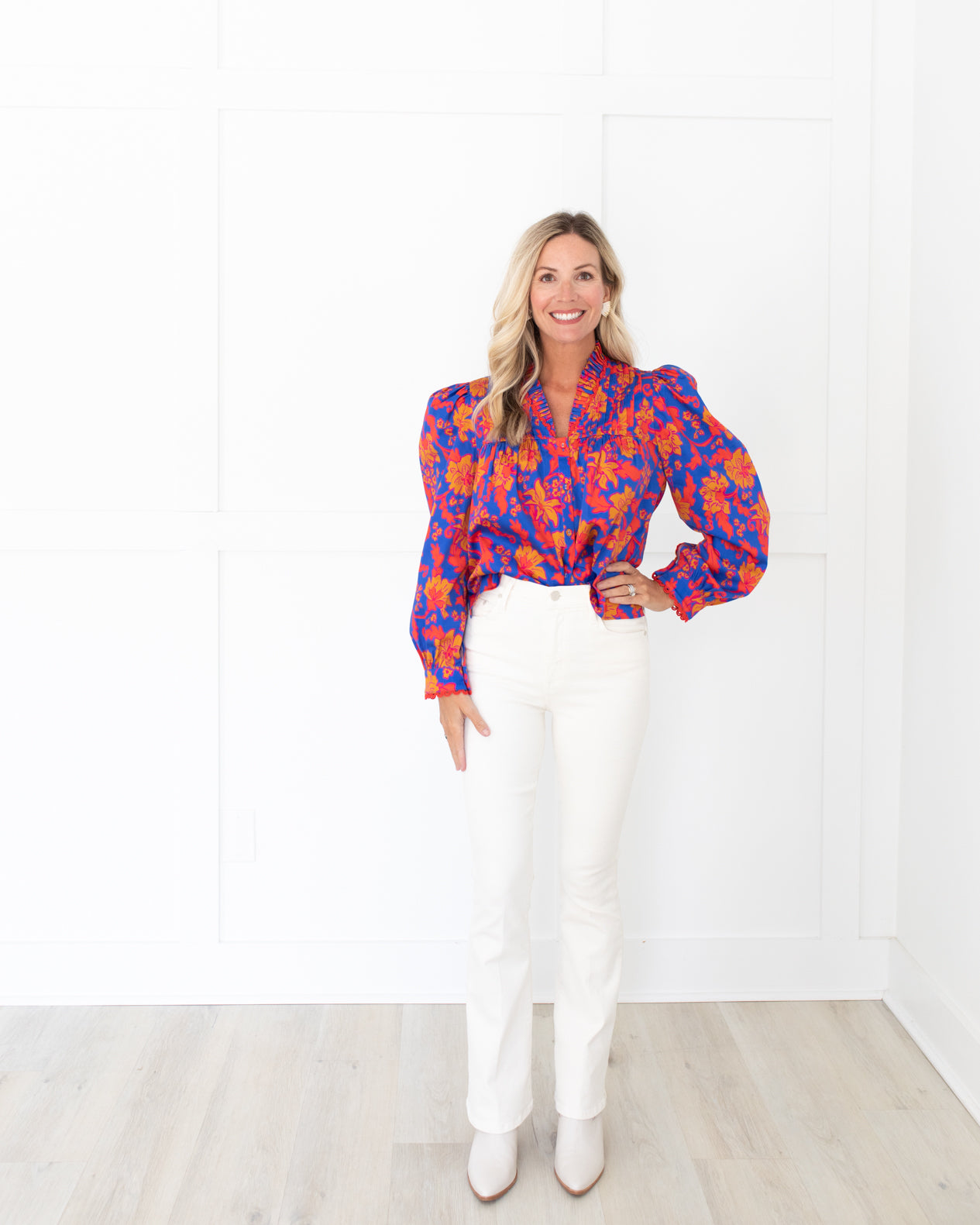 Oliver Top in Cobalt Tea Garden