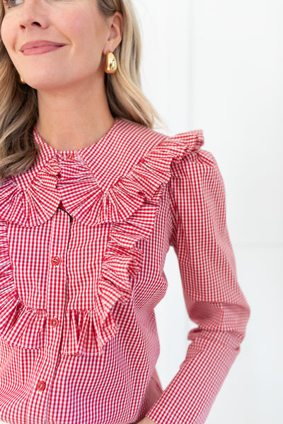 Mae Top in Carmine Check by Hunter Bell