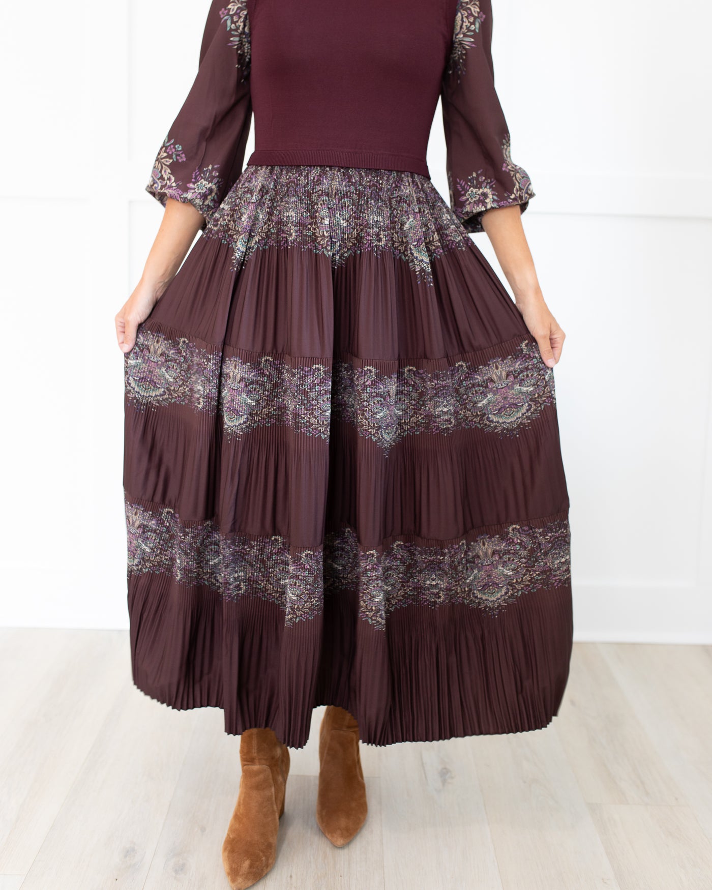 Plum Sweater Pleated Dress