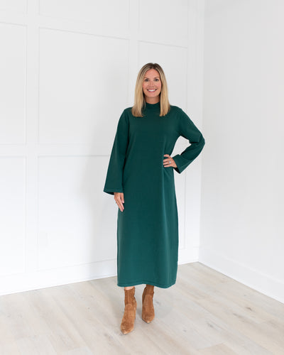 Wintergreen Long Sleeve Mock Neck Midi Dress