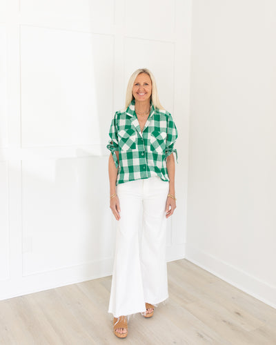 Landon Top in Emerald Check