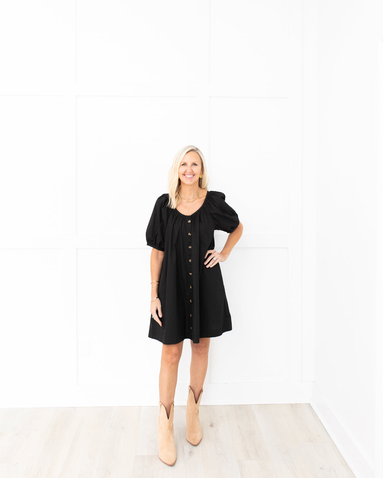 Black Button Front Day Dress