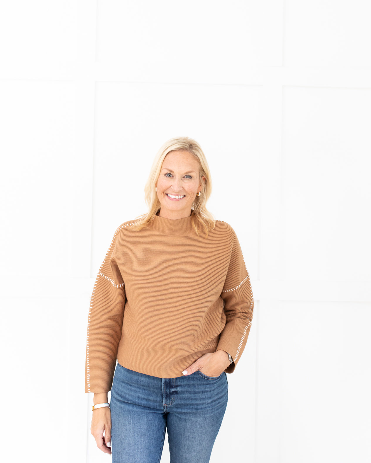 Camel Sweater with Whip Stitch