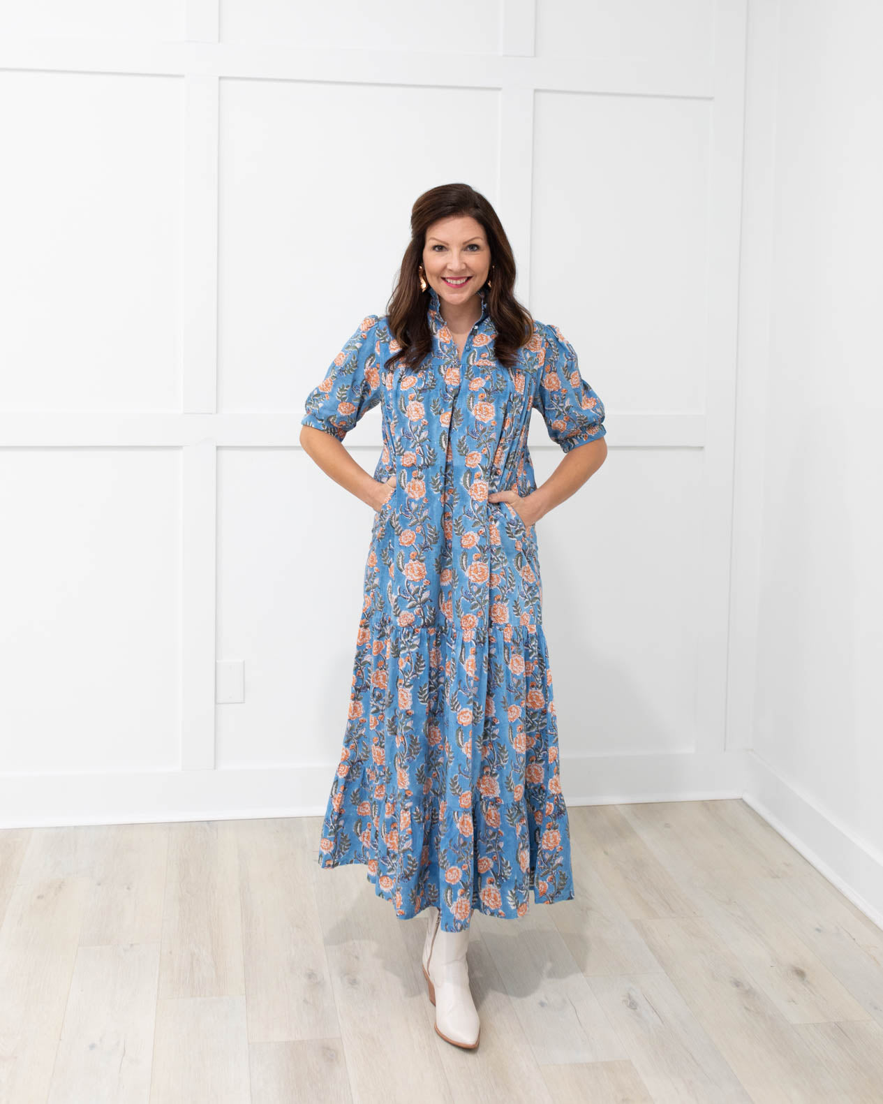 Long Lale Dress In Blue and Orange Floral