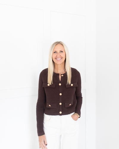 Brown Knit Cardigan with Gold Buttons