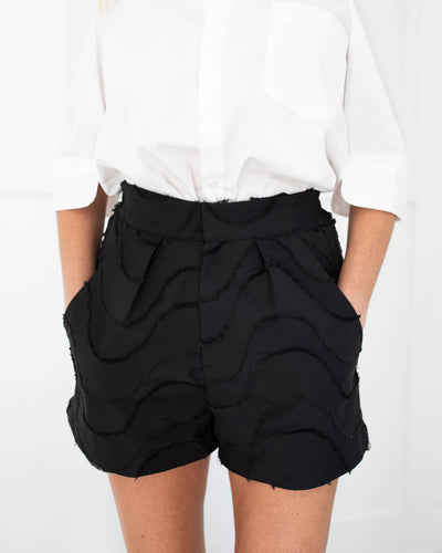 Black Jacquard Wave Shorts