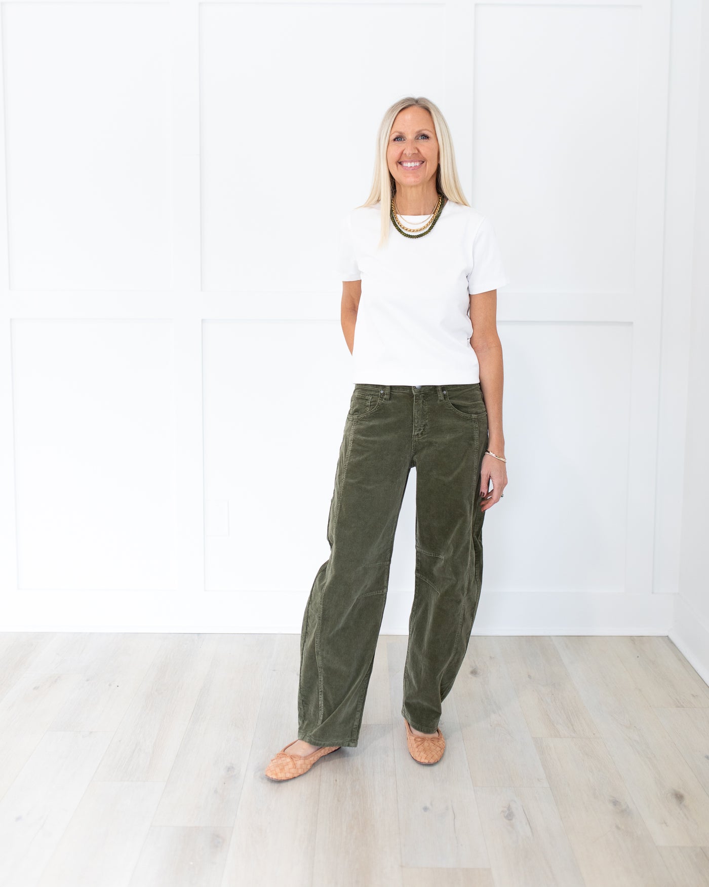 Olive Green Ankle Barrel Corduroys