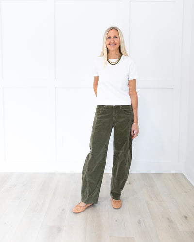 Olive Green Ankle Barrel Corduroys