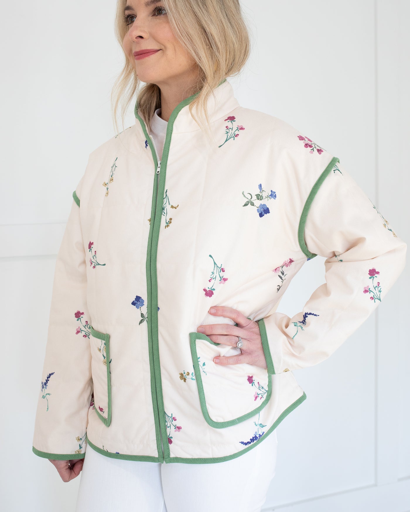 Ivory Floral Quilted Jacket