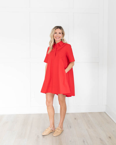 Red A-line Shirt Dress
