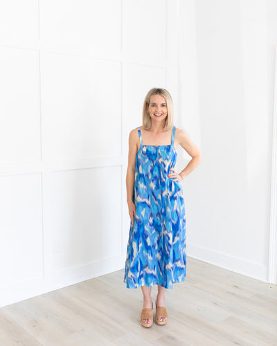Indigo and Ivory Ikat Dress