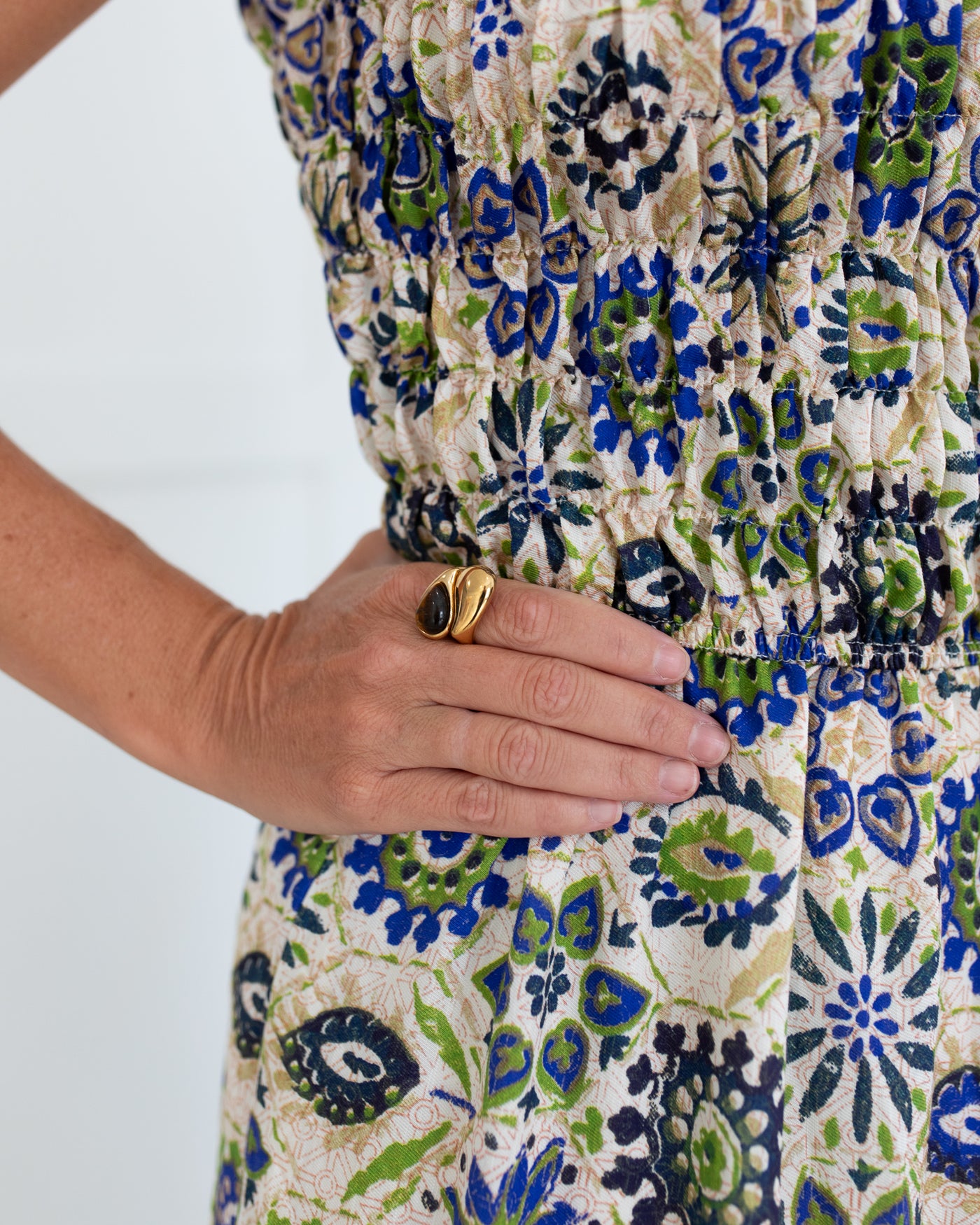 Blue and Green Floral Tiered Maxi Dress