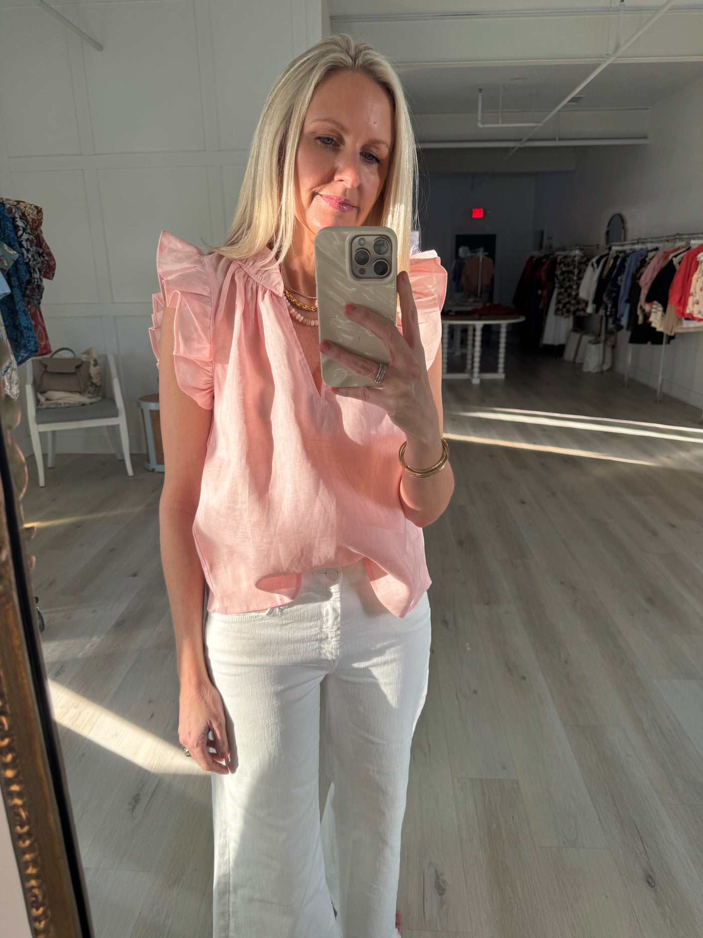 Blush Linen Ruffle Sleeve Top