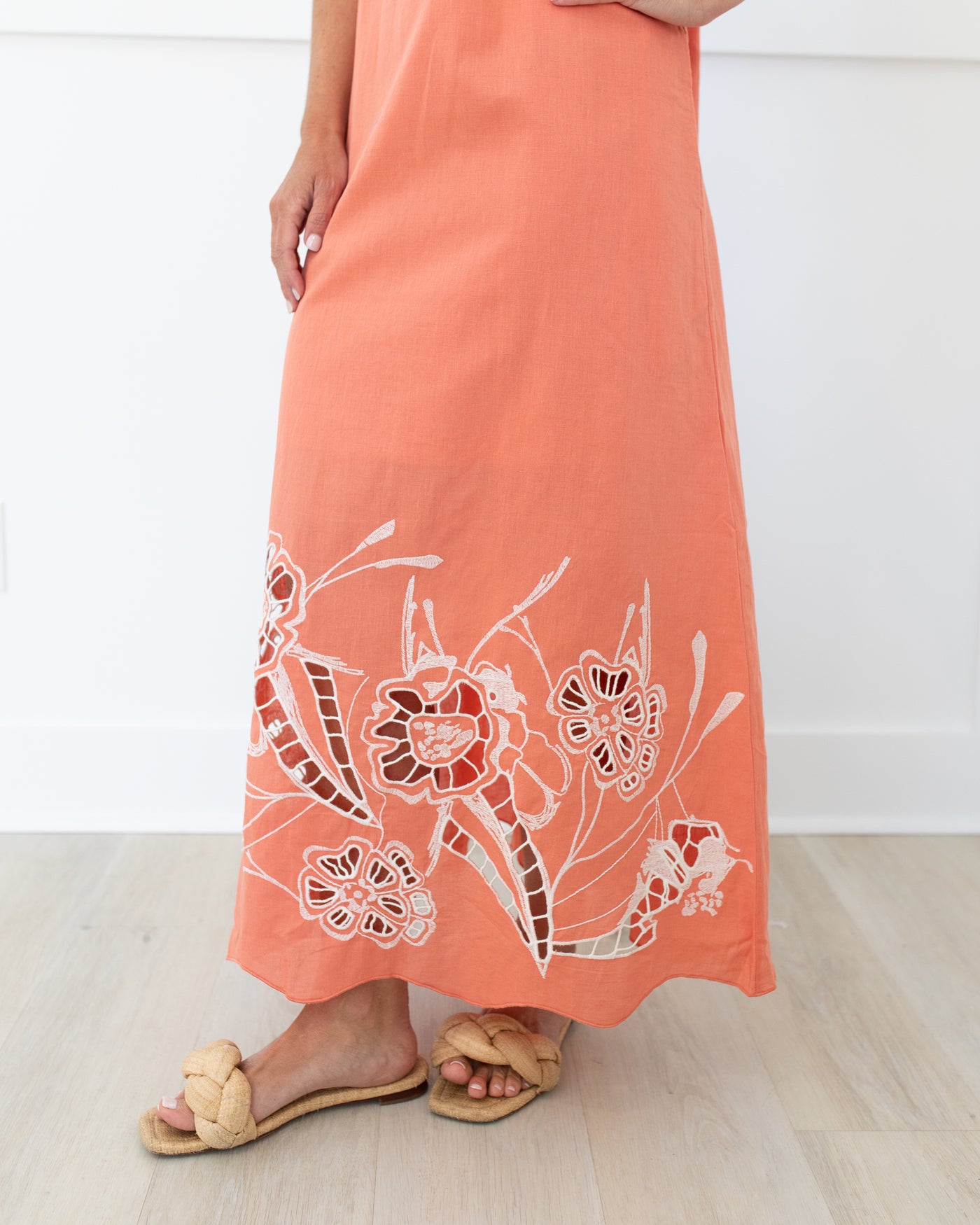 Mila Ankle Dress in Coral Peach/Ivory