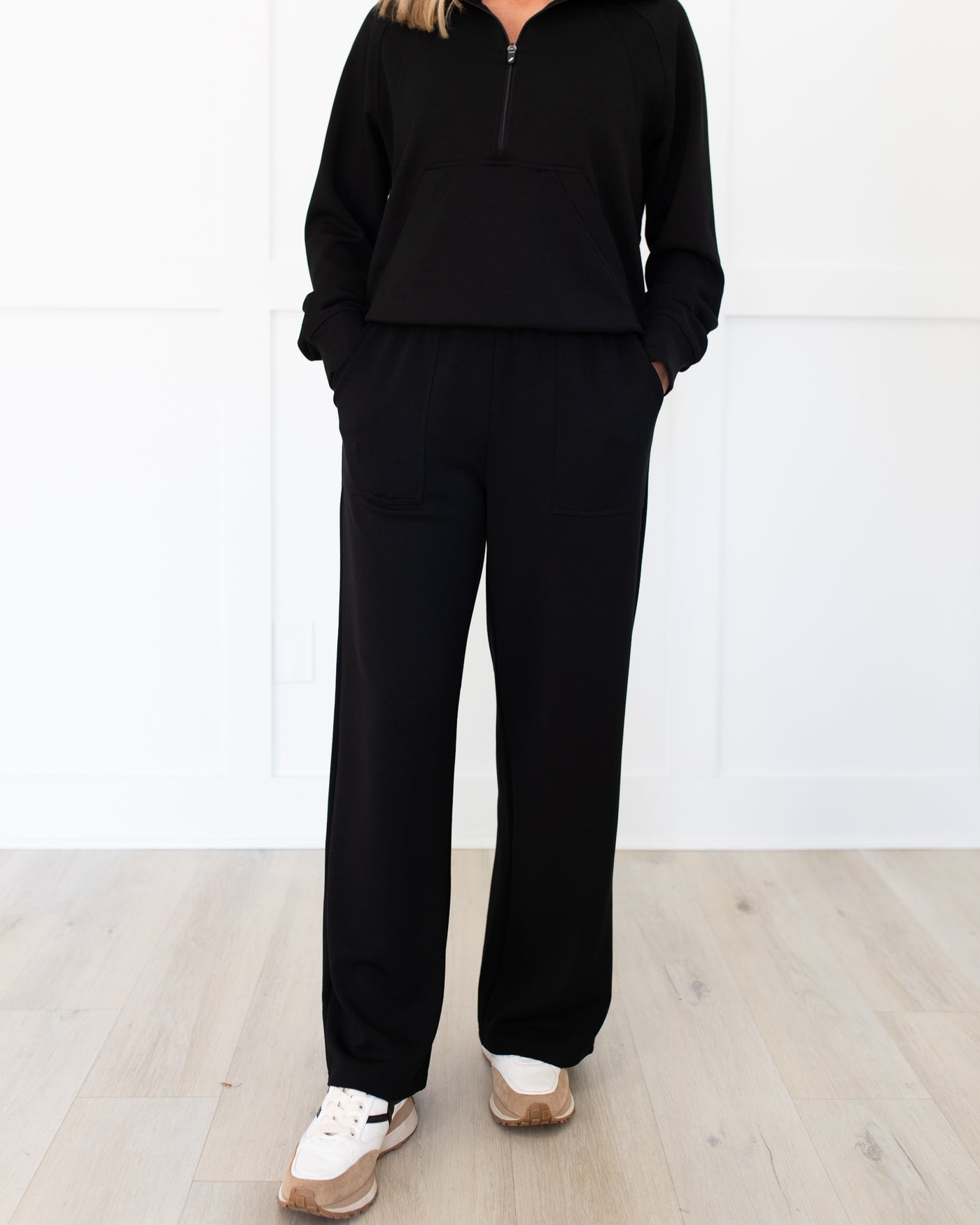 Black Lux Pullover Lounge Set with Wide Leg Pant
