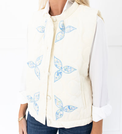 Off White Floral Quilted Vest