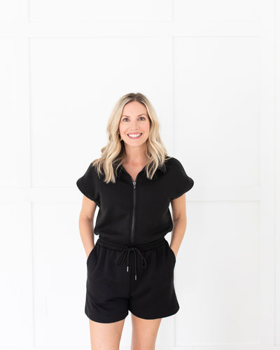 Black Zip Front Romper